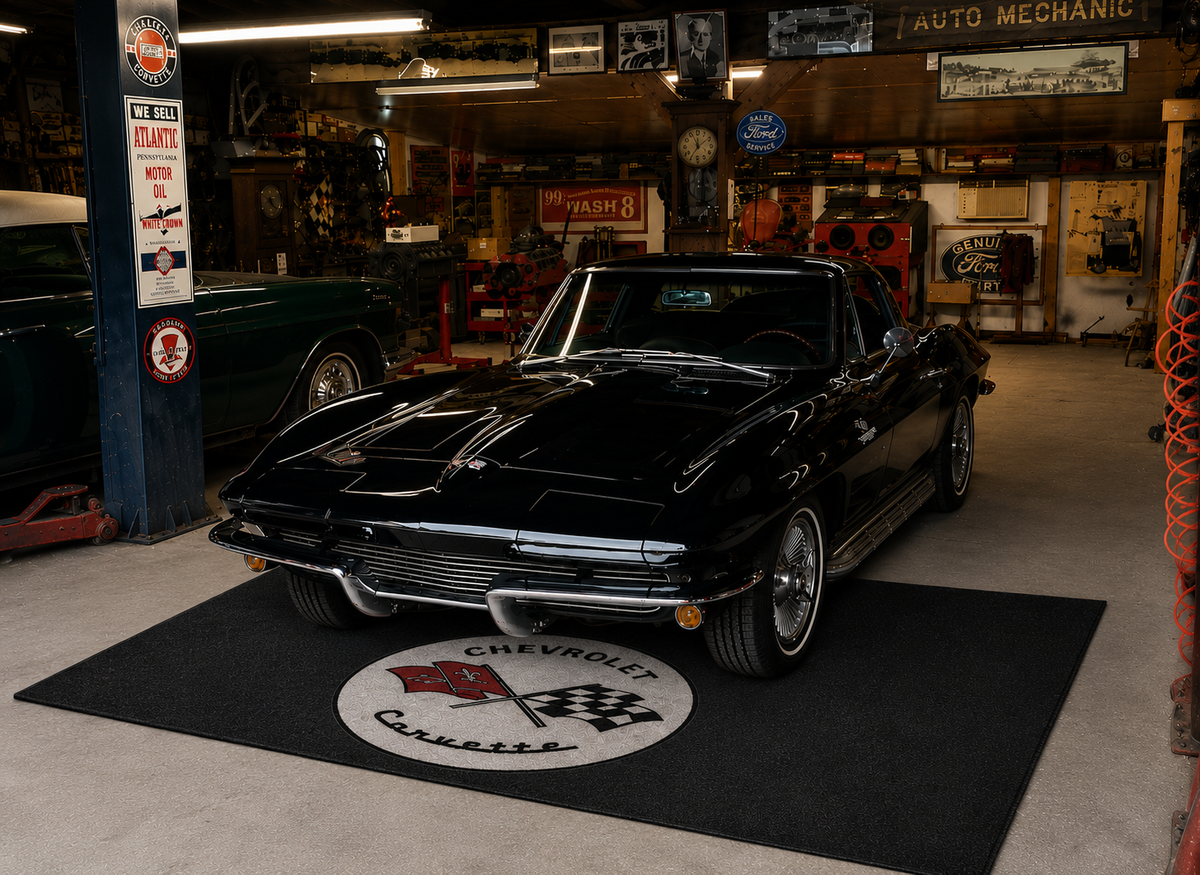 Corvette C2 Garage Floor Mat 5x7 FT (60x87 Inches) Premium Showroom Rug Wall Decor