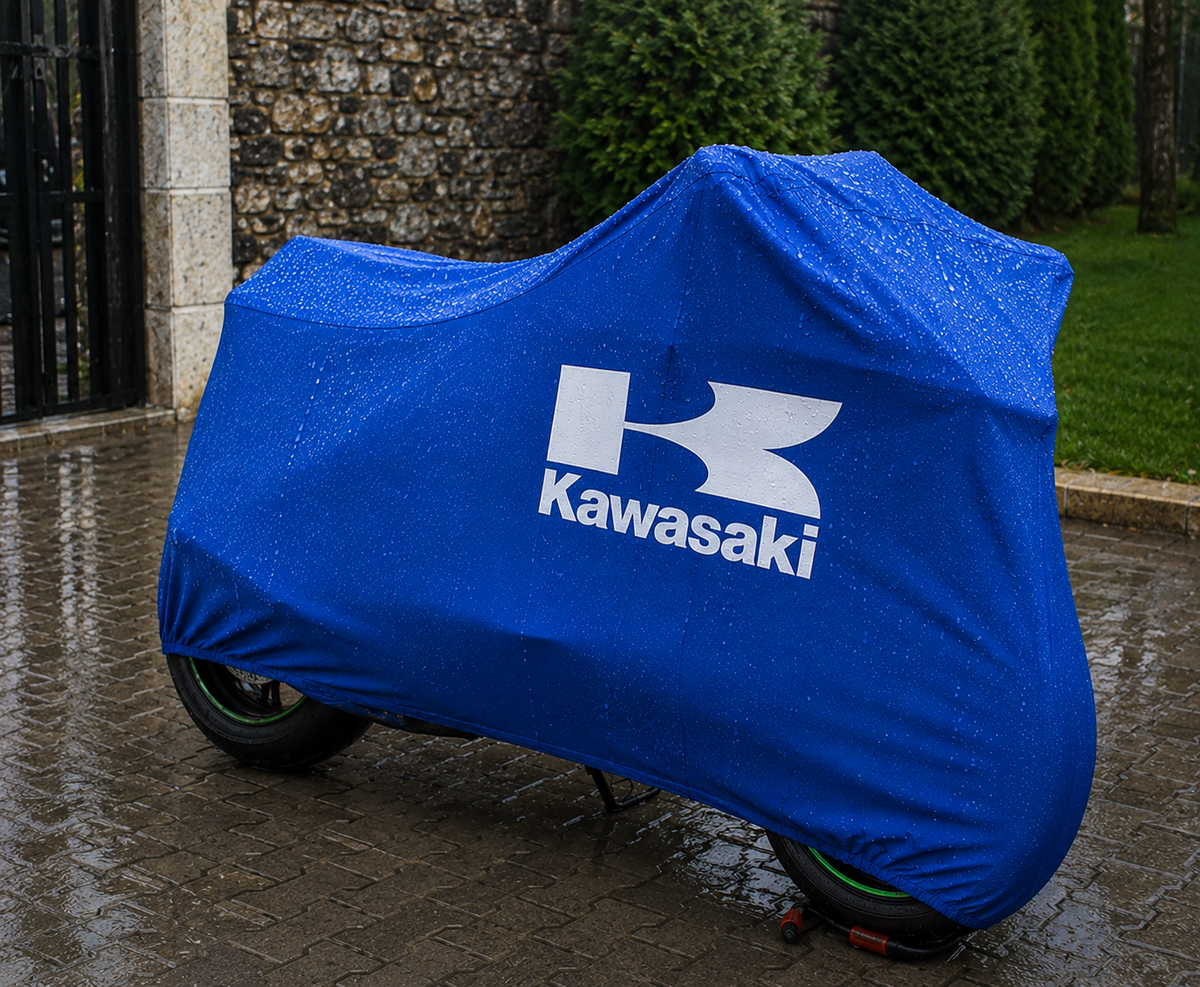 Kawasaki Custom-Fit Outdoor Motorcycle Cover – Waterproof All-Weather Protection