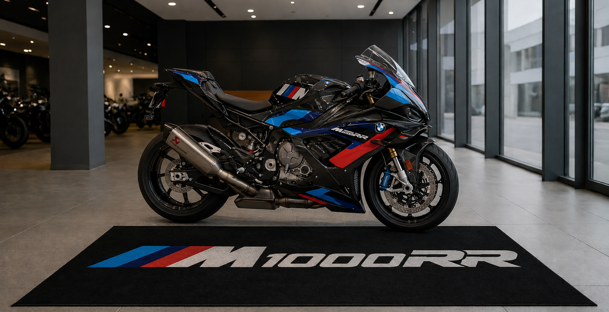 BMW M1000RR Motorcycle Garage Mat – Premium Garage Floor Protection 32x87 Inch