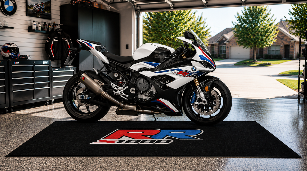 BMW S1000RR Motorcycle Garage Mat – Premium Garage Floor Protection 32x87 Inch
