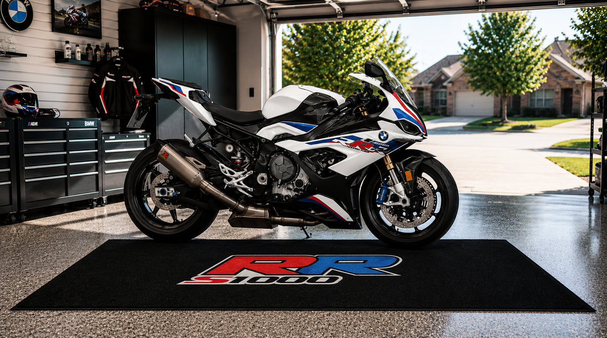 BMW S1000RR Motorcycle Garage Mat – Premium Garage Floor Protection 32x87 Inch