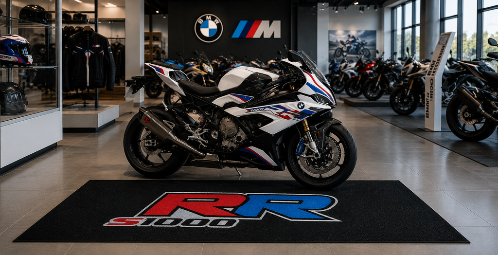 BMW S1000RR Motorcycle Garage Mat – Premium Garage Floor Protection 32x87 Inch