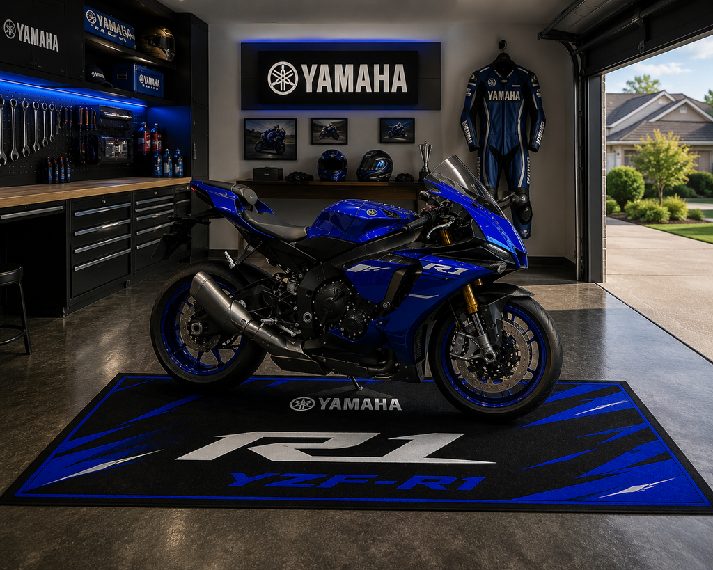Yamaha YZF-R1 Motorcycle Garage Mat – Premium Garage Floor Protection 32x87 Inch