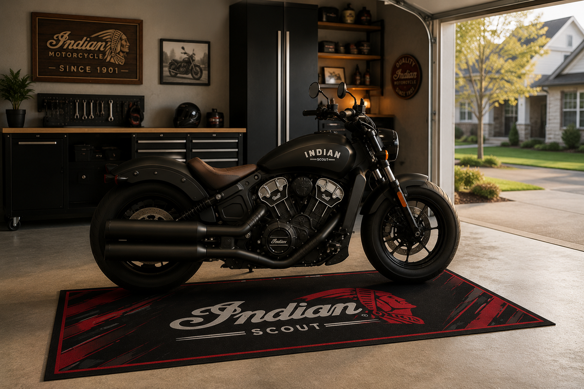 Indian Scout Motorcycle Garage Mat – Premium Garage Floor Protection 32x87 Inch