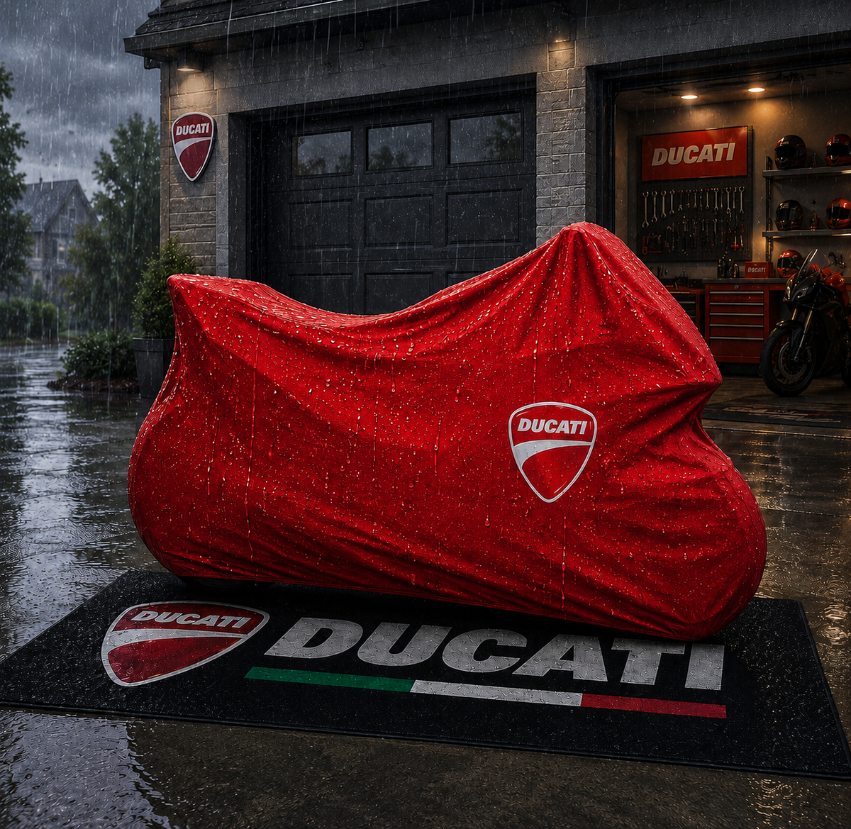 Ducati Motorcycle Rug & Cover BUNDLE – Choose Indoor or Outdoor Cover