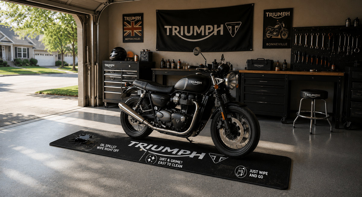 Triumph Motorcycle Garage Mat – Premium Garage Floor Protection 32x87 Inch