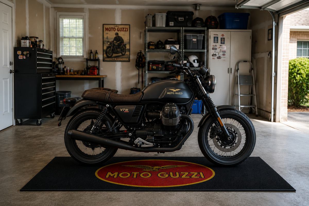 Moto Guzzi Motorcycle Garage Mat – Premium Garage Floor Protection 32x87 Inch