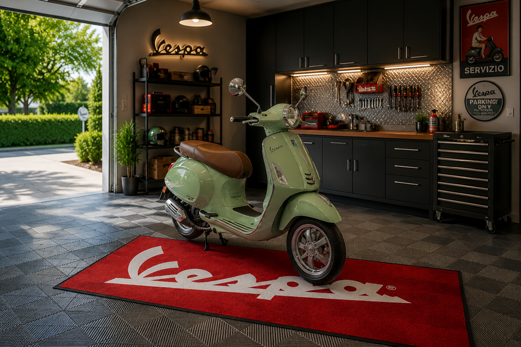 VESPA Motorcycle Garage Mat – Premium Garage Floor Protection 32x87 Inch