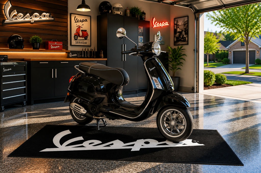 VESPA Motorcycle Garage Mat – Premium Garage Floor Protection 32x87 Inch