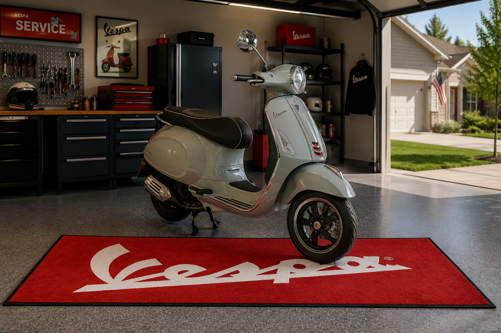 VESPA Motorcycle Garage Mat – Premium Garage Floor Protection 32x87 Inch