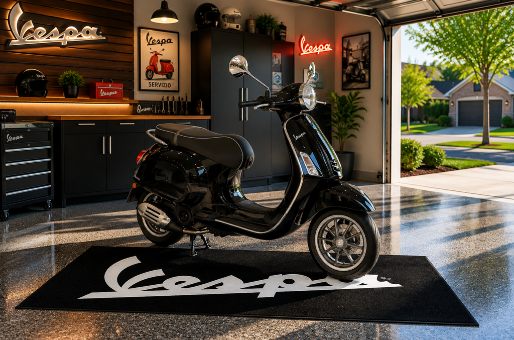 VESPA Motorcycle Garage Mat – Premium Garage Floor Protection 32x87 Inch