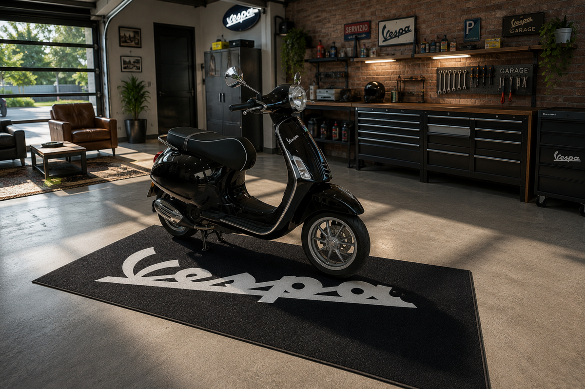 VESPA Motorcycle Garage Mat – Premium Garage Floor Protection 32x87 Inch
